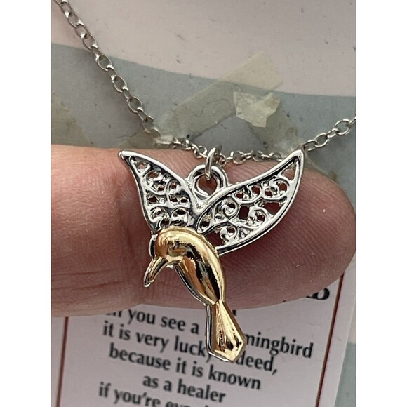 Nature’s Beauty The Hummingbird Charm Two Tone Necklace New - Picture 3 of 7